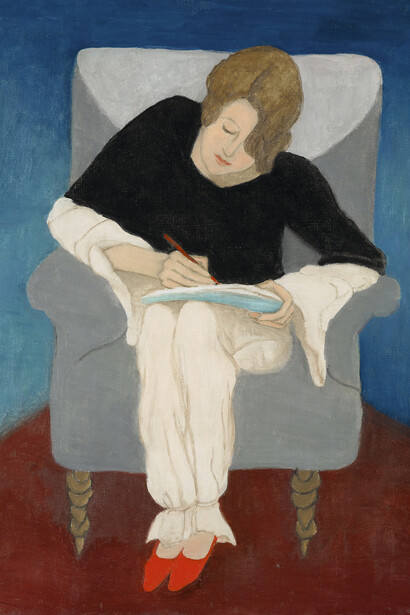Gabriele Münter, Lady in an armchair, writing (stenography: swiss woman in pyjamas), 1929. Courtesy of Museo Nacional Thyssen-Bornemisza