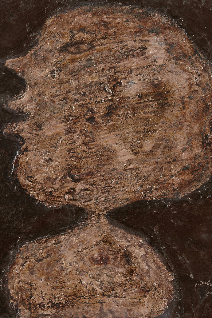 Jean Dubuffet, L'homme au nez Camus, 1950, Oil on masonite, 21 5/8 x 18 1/16 inches (55 x 46 cm). Courtesy Acquavella Galleries © 2014 Artists Rights Society (ARS), New York / ADAGP, Paris