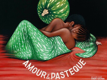 Chéri Samba, Amour & Pastèque, 1984, Huile sur toile, 79 x 89 cm, Collection privée © Chéri Samba, Photo © Florian Kleinefenn