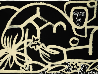 America Martin, Bare Feet, Leaves and Flowers 
Ink and Acrylic on Paper
43" x 85"
