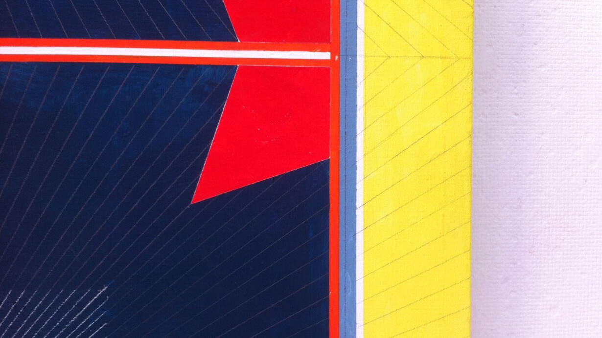 Mary Judge, Ariadne's Blues, (detail) 2014, flashe, graphite, white charcoal pencil on linen mounted on board, 48 x 48 inches