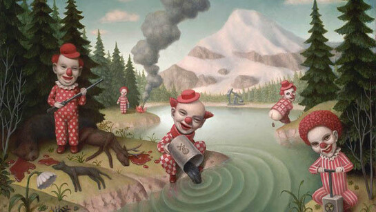 'Red Clowns in a Landscape' (detail) by Marion Peck