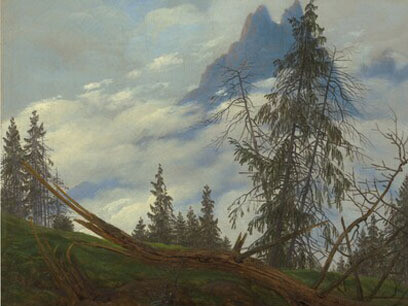 Caspar David Friedrich: Picos de montañas con nubes en movimiento (1835)