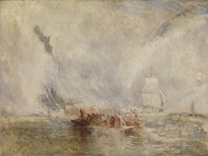 Joseph Mallord William Turner (British, 1775 - 1851)
Title/Date: Whalers , exhibited 1845. Culture: British. Medium: Oil on canvas. Dimensions: Unframed: 91.1 x 121.9 cm (35 7/8 x 48 in.). Framed: 130 x 161 x 18 cm (51 3/16 x 63 3/8 x 7 1/16 in.). Accession No. EX.2015.3.51. Object Credit: Tate: Accepted by the nation as part of the Turner Bequest 1856