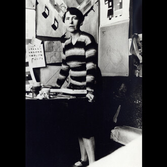 Sophie Taeuber-Arp in the planning office for the Aubette, Straßburg, France, 1927 © Stiftung Arp e.V., Berlin/Rolandswerth / Artists Rights Society (ARS), New York, photographer unknown. Courtesy Stiftung Arp e.V., Berlin/Rolandswerth and Hauser & Wirth