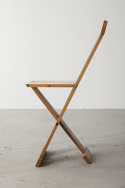 Prototype of the "Frei Egidio" chair. Designed by Lina Bo Bardi, Marcelo Ferraz and Marcelo Suzuki, Brazil, 1980s. 11" L x 14.25" W x 33" H / 27.94cm L x 36.2cm W x 83.82cm H. Photo: Joe Kramm/R & Company.
