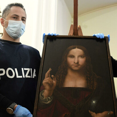 Il Salvator Mundi ritrovato dalla squadra mobile di Napoli nel gennaio 2021