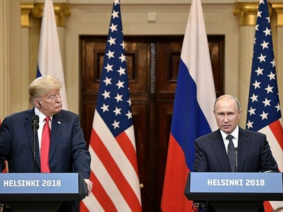 U.S. President Donald Trump and Russian President Vladimir Putin at their joint press conference in Helsinki, Finland, 2018