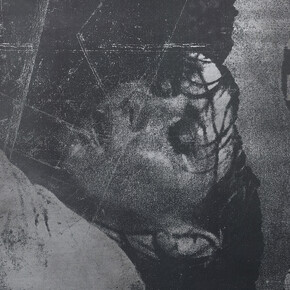 Manor Grunewald, detail of Untitled (concrete #51), 2015, oil, acrylic, spray paint, and UV print on synthetic canvas with aluminum frame, 78 11/16 x 59 inches