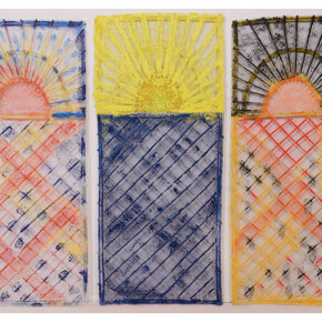 Daniel Dezeuze, Nervures, 2013, 3 panneaux, Peinture sur bois, aluminium, 150 x 66 cm chacun (in.)