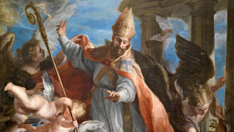 Claudio Coello; El triunfo de san Agustín, 1664 (detalle). Para san Agustín, en la tierra con un «amén» aceptamos a Dios, ya en el cielo con «aleluya» lo alabaremos al contemplarlo