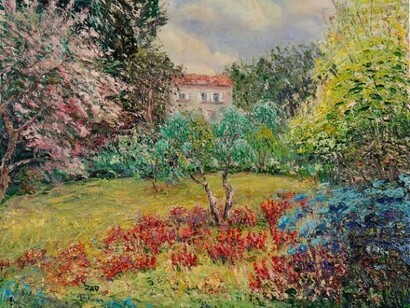 Mina Novian, Garden At Marbella Club, Oil on Canvas, 24" x 30
