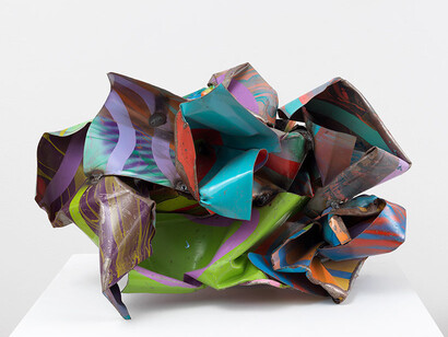 John Chamberlain, Murmur, 2002, Painted and chrome-plated steel, 16 x 26 x 19 inches, 40.6 x 66 x 48.3 cm © 2018 Fairweather & Fairweather LTD/Artists Rights Society (ARS), New York. Photo by Rob McKeever. Courtesy Gagosian