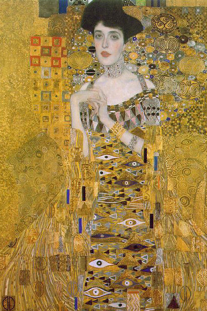Retrato de Adele Bloch-Bauer I 1907, Gustav Klimt, pintura al óleo con plata y oro (detalle)