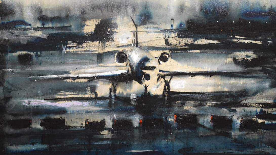 Alessandro Busci Aeroporto _ blu, 2005 inchiostro e smalto su tavola ink and enamel on board 80 ¥ 125 cm