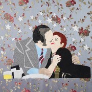 Raed Yassin, Kissing (“Dancing, Smoking, Kissing” series), 2013 silk thread embroidery on embroidered silk cloth, 70 x 100 cm,
Courtesy Kalfayan Galleries, Athens - Thessaloniki