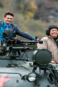 Los actores James Franco y Randall Park en el rodaje de "The interview"
