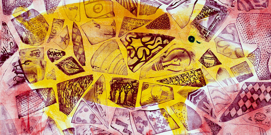 Hank Murta Adams, Funkadelic Hyena Holiday, vitreograph on paper, 2007. © Hank Murta Adams. Image courtesy of Pilchuck Glass School. Click to enlarge.