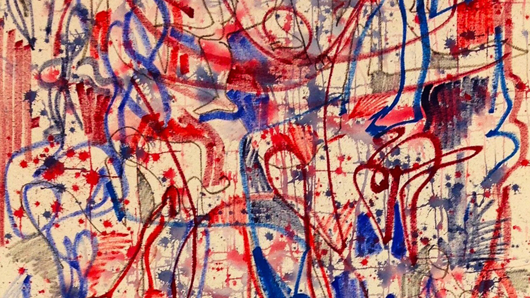 Michael Hutchison, All Too Human I (detail), 2015, Acrylic on canvas, 90 x 215 cm