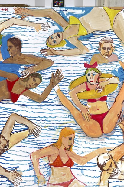 Edouard Sacaillan, swimmers (detail), 2025-2026. Courtesy of Kalfayan Galleries