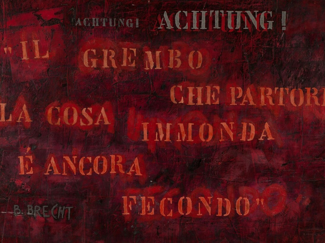 Bruno Canova, La cosa immonda, 1974, collage, acrilico e tecnica mista su tela, cm. 151 x 220. Courtesy of  Museo “Il Correggio”
