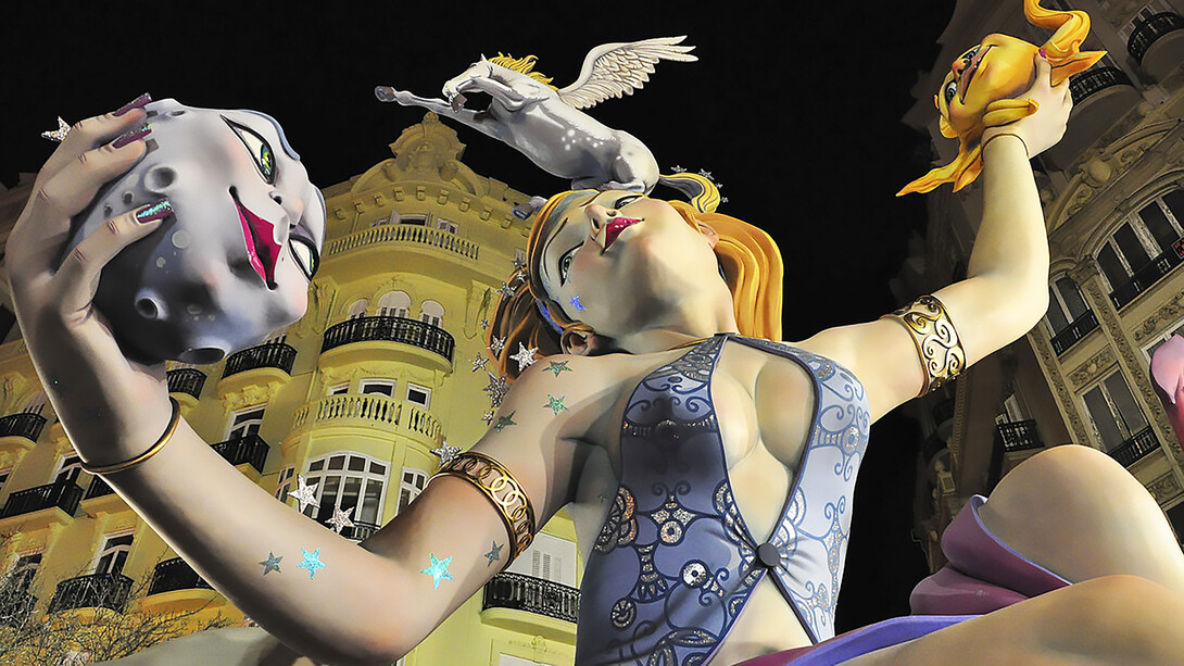 The Falla at Campanar, featured in Valencia’s Fallas Festival, showcases intricate craftsmanship and vibrant artistry, reflecting the festival's rich cultural traditions, Spain