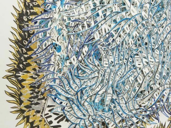 Natasha Bowdoin, Boubakiki (detail), 2013, ink, gouache and pencil on cut paper, 36 by 36 by 1 inches