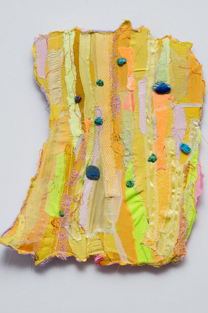 Todd Knopke, Rip, 2015, fabric, thread, wood,
20 x 17 x 2 inches
