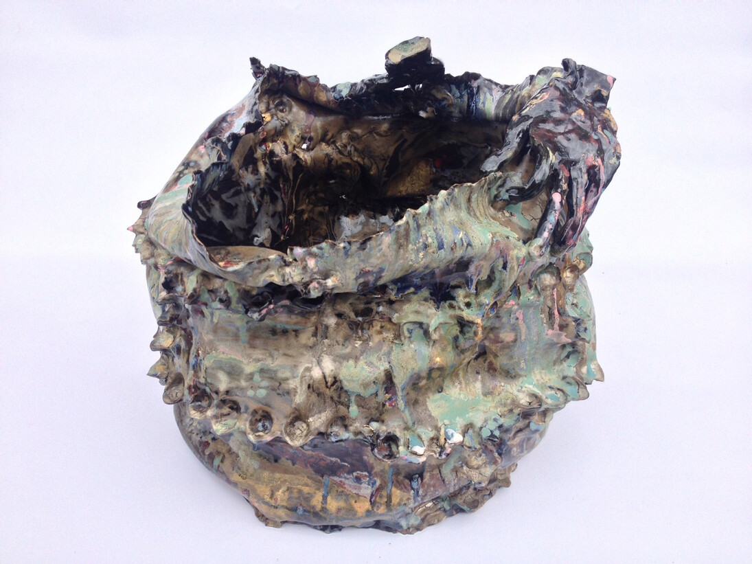 Jesse Wine, Homework IV, 2014, glazed ceramic, 22 x 21 x 3 in (55 x 53 x 7 cm)