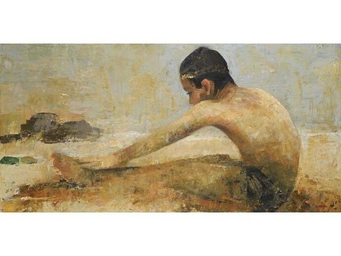 Ġoxwa, Covered In Sand, 2014, Oil & Wax on Canvas, 23½" x 47" 