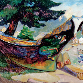 Emily Carr, Indian War Canoe (Alert Bay), 1912, Oil on cardboard, 65 x 95,5 cm, The Montreal Museum of Fine Arts, Purchase, gift of A. Sidney Dawes