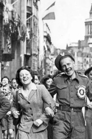 Victory Day celebrations by soldiers and citizens in Europe back in 1945