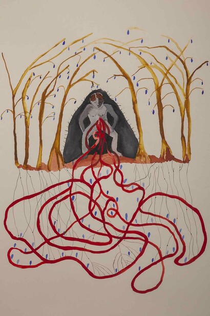 Luz Lizarazo, El duelo (detail), 2026. Courtesy of Casas Riegner Gallery