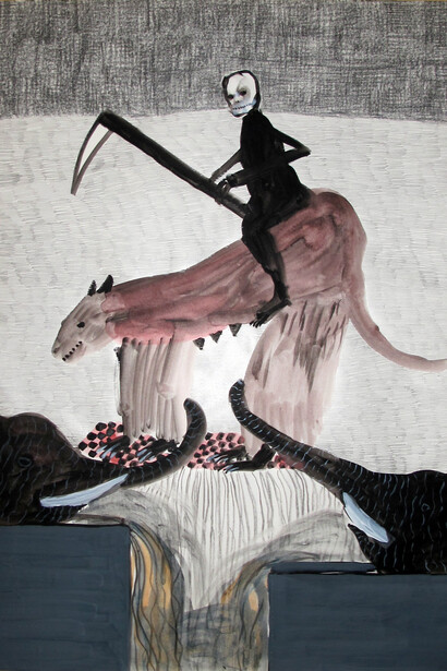 Annette Barcelo, f_t_s An gewisse Dinge solte man sich gewohnen, 2010-2011, Media mixte sur papier, 62 x 45,5 cm © Courtesy de l’artiste et galerie Anne de Villepoix