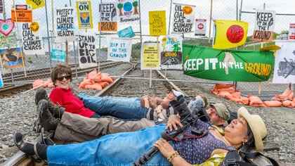 Protestors in Washington state, USA, camp out on train tracks that service the oil refineries