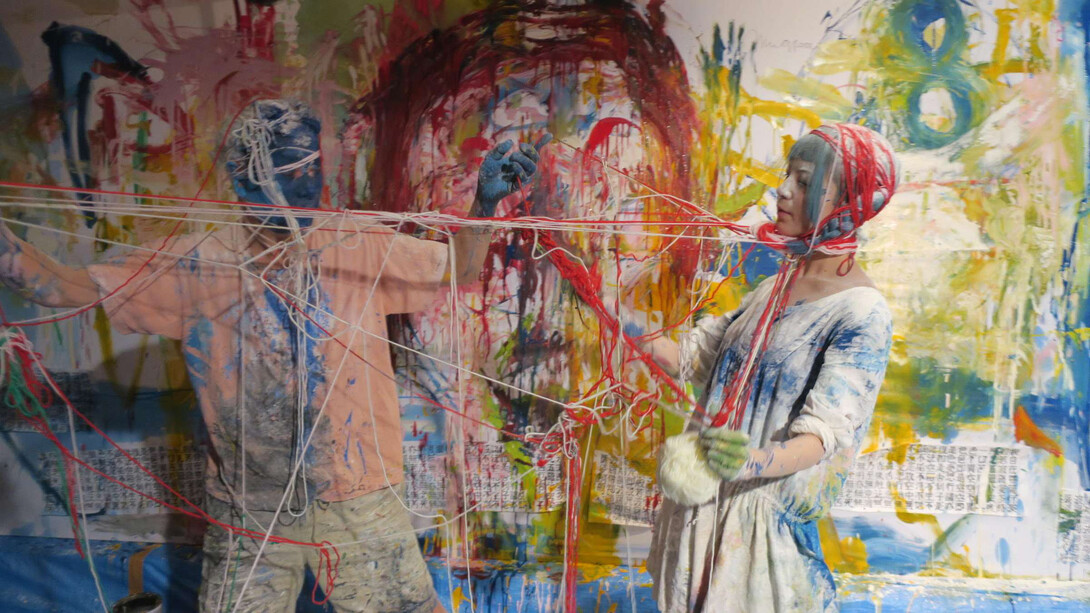 Performance and action painting by Yoshio Nakajima. Courtesy of Match Gallery © Nakajima Family Archive