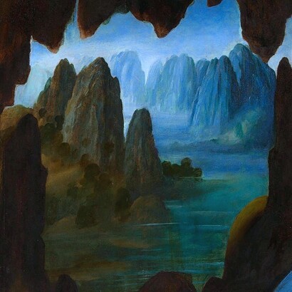 Leonardo da Vinci, Vergine delle Rocce, 1494-1508. Particolare paesaggio. National Gallery, Londra, UK