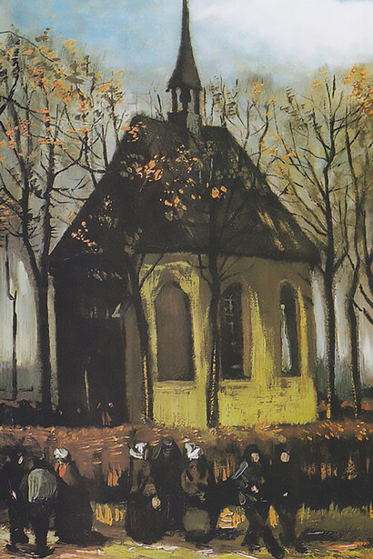 Van Gogh, The church of Nuenen with churchgoers