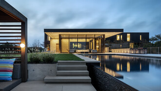 Exterior by Architecture Plus Information (A+I) with Karen Pearse Global Direct. The poolside walkway is paved in sandblasted Ravenna marble from Italy. Photo by Magda Biernat