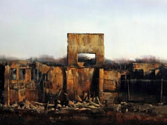 Kim Cogan, Fleishhacker Pool Ruins (detail), 24x52”, oil on canvas
