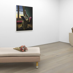 Installation view of Genesis Belanger & Emily Mae Smith:
A Strange Relative
Photo by Dario Lasagni. Photo courtesy of the artists and Perrotin.