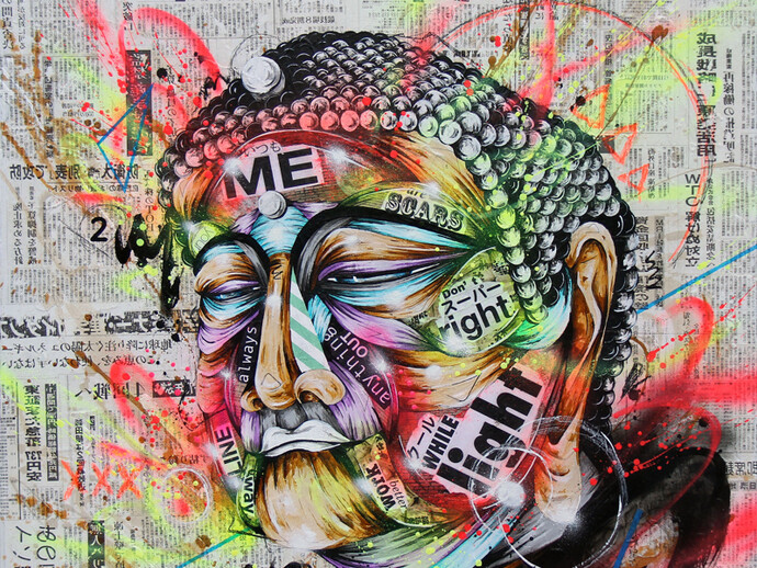 Taka Sudo,
Holy, 2015
Mixed media on canvas
36 x 36 in;  91.44 x 91.44 cm

