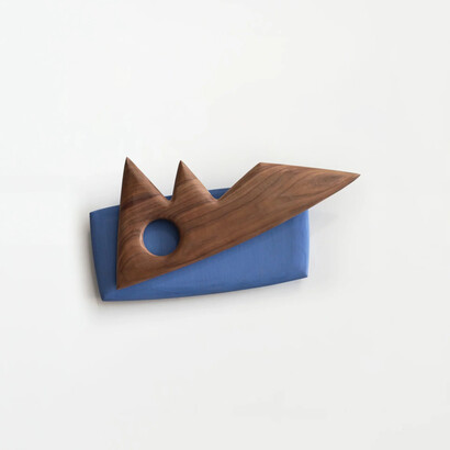 Fitzhugh Karol, Wings 03.2023, 2023, plywood with milk paint and walnut, 10x19x2.5 inches, signed on the back. Copyright the artist. Courtesy of the artist and Uprise Art