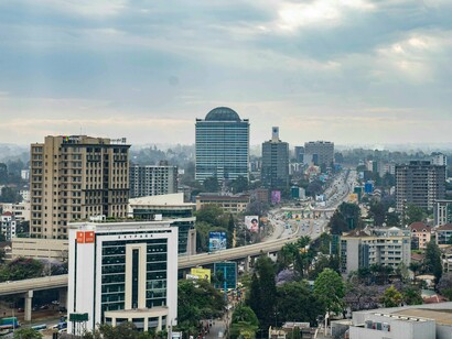 Modern skyscrapers towering over Nairobi’s busy streets, reflecting Kenya’s dynamic and expanding economy