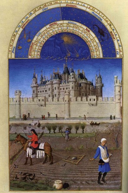 Limbourg Brothers, 'Les tres Riches Heures du Duc de Berry' – October 1416. Illuminated Manuscript