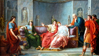  Jean-Baptiste Wicar, (1762–1834). Virgilio leyendo la Eneida delante de Augusto y Livia. Sala Sommariva, interior de Villa Carlotta en Tremezzo, Como, Italia