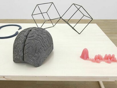 Melanie Smith, Assorted objects (use different title? List object individually?), Silicone, Styrofoam, frames, paintings, wood, found postcards, plastic sunglasses, rock, plastic objects, sawdust, glass, ceramic sculptures, Dimensions variable 