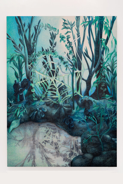 Hannah Antalek, Ooey Gooey Oogie Boogie, 2022, Acrylic and colored pencil on panel-mounted paper, 30 x 22 ¼ x 1 ½ inches. Courtesy of Marquee Projects

