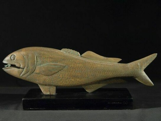 Albert Hoffman, Untitled (Big fish eating small fish), ND, Painted spruce, 9 x 24 x 6 inches (22.9 x 61 x 15.2 cm)