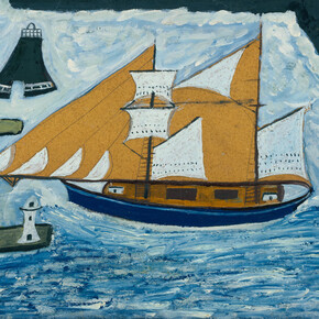 Alfred Wallis, The Blue Ship c.1934, Oil paint on board on wood, support: 438 x 559 mm frame: 528 x 646 x 46 mm, ©
Tate
